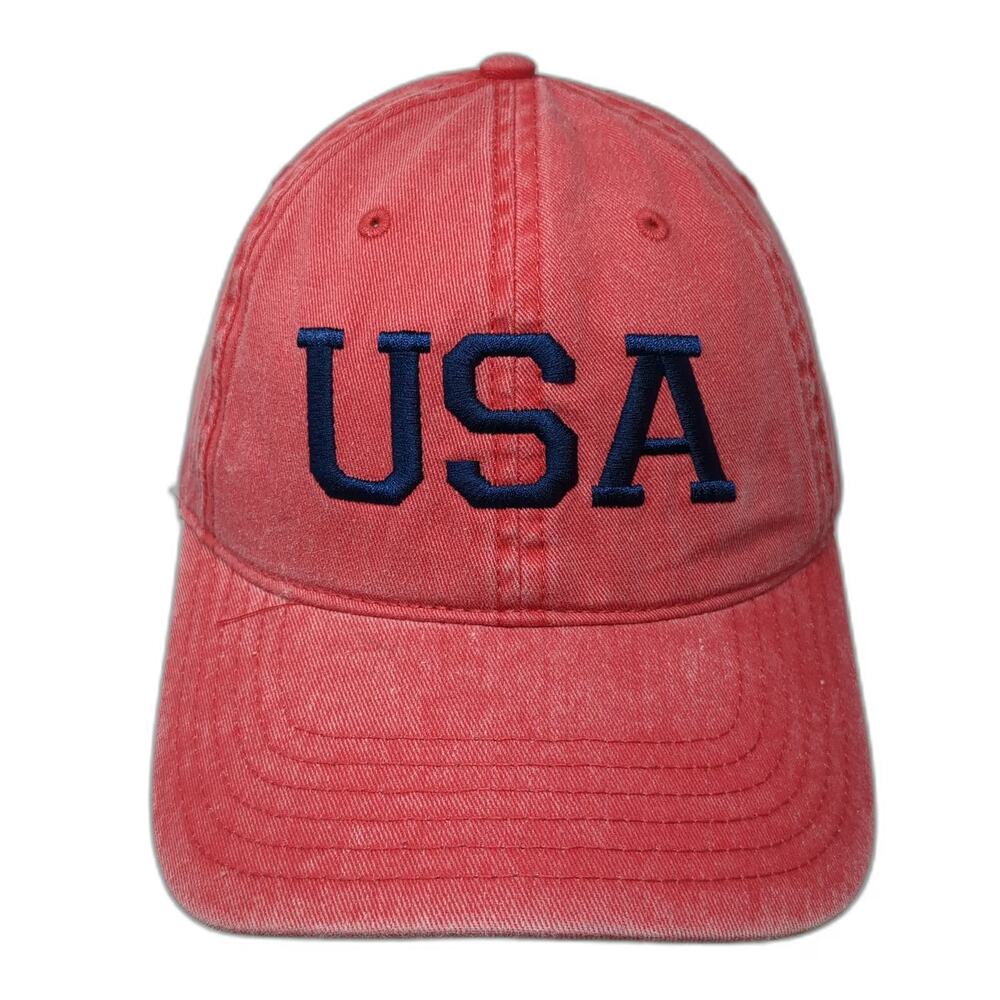 Mighty Fine Baseball Cap Red One Size USA Embroidered Slideback Hat Cotton Blue